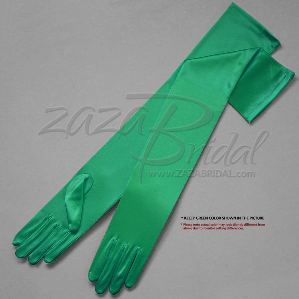 23.5″ Long Shiny Stretch Satin Dress Gloves Opera Length 16BL-Kelly Green